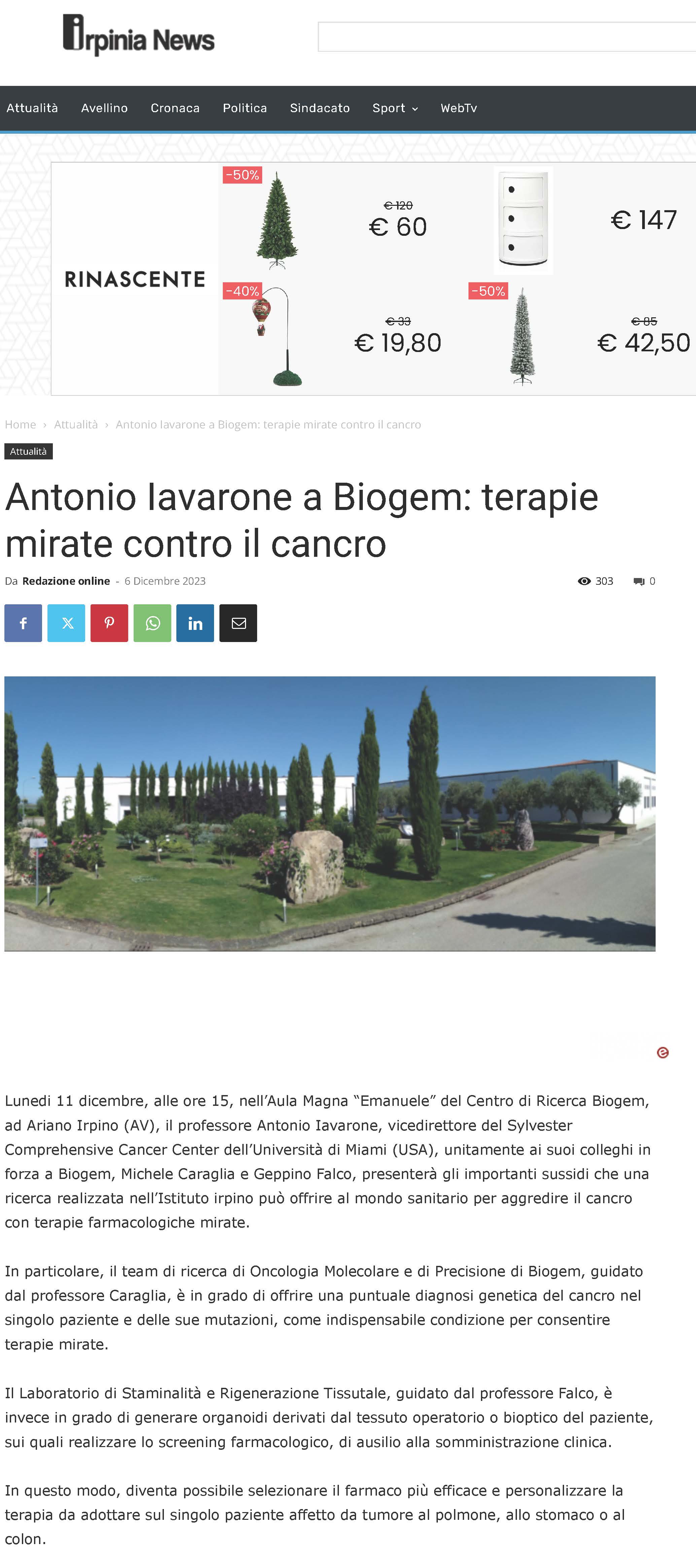 Antonio Iavarone a Biogem: terapie mirate contro il cancro